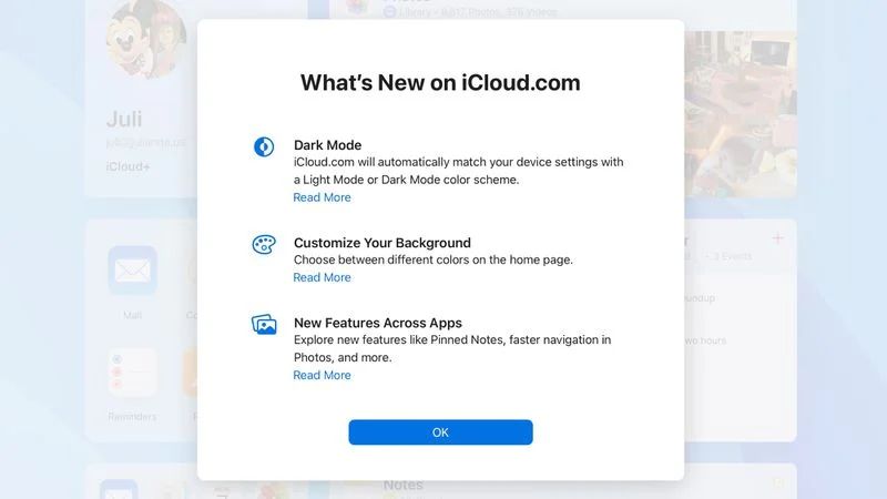 苹果 iCloud.com 改版：引入深色模式、定制背景、重新设计日历应用