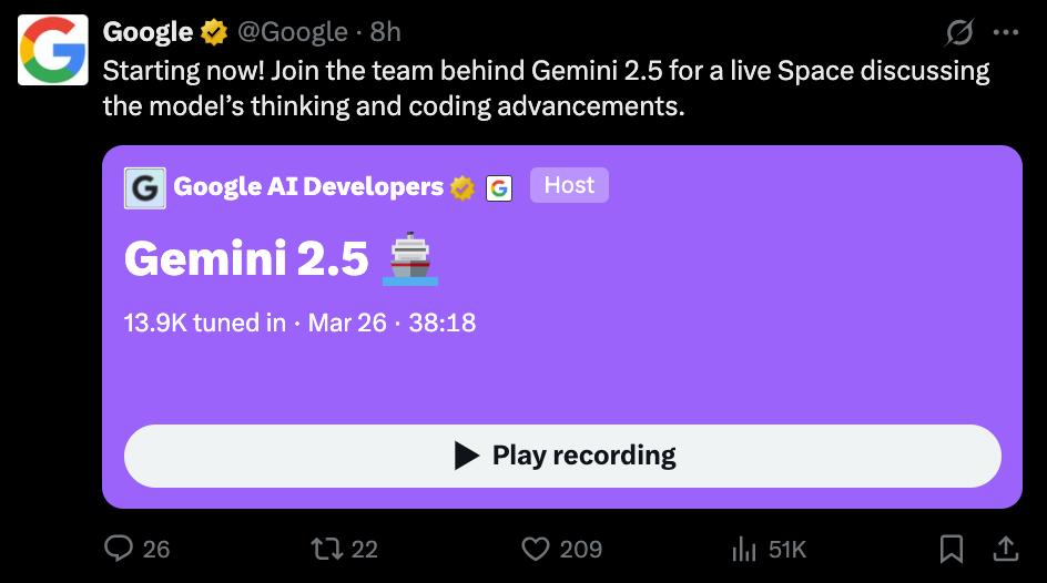 全球第一易主，谷歌Gemini2.5 Experimental发布，再次硬刚OpenAI