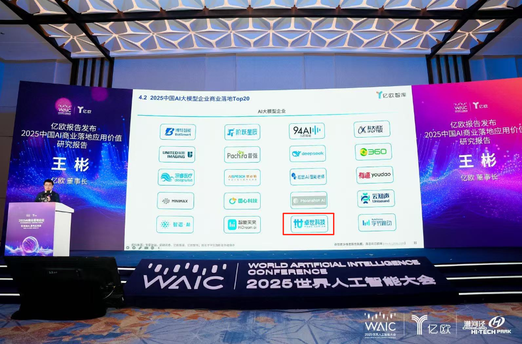 WAIC：卓世科技荣膺2025中国AI大模型企业商业落地TOP20